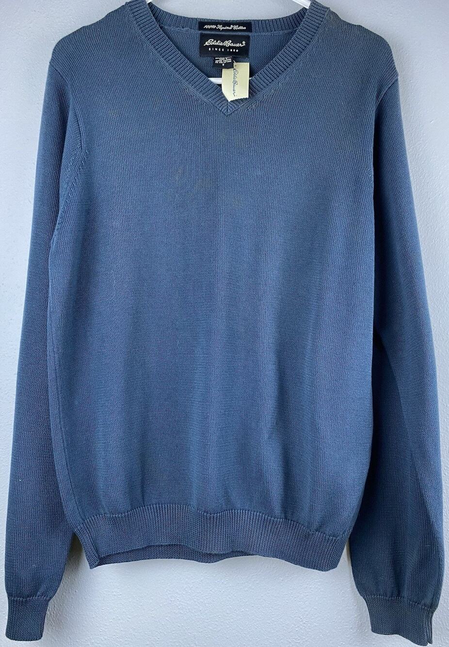 Eddie Bauer Sz S New Old Stock LS Pima Ctn Green Blue V Neck Sweater